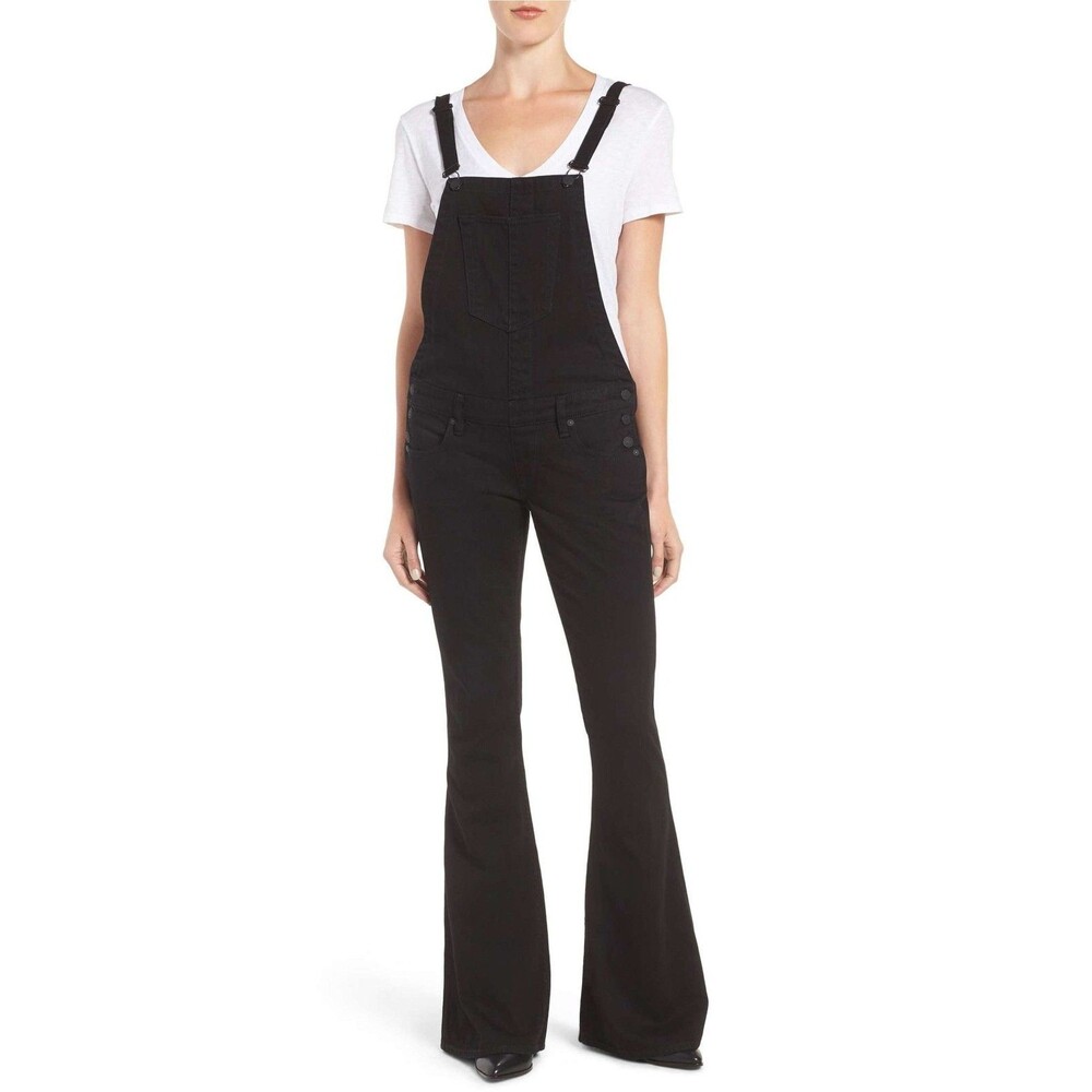 True Religion Karlie Flare Black Denim Overalls